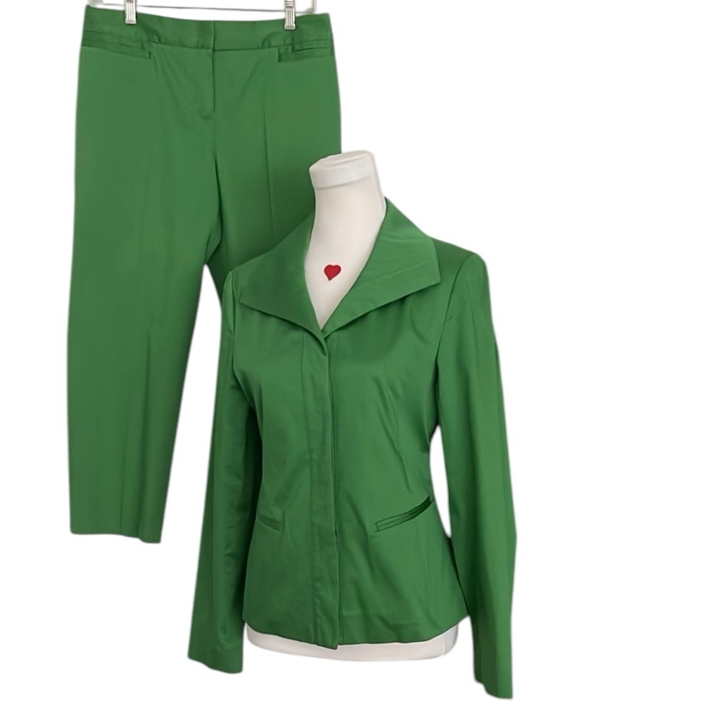 Vintage Lafayette 148 emerald green cotton pantsuit